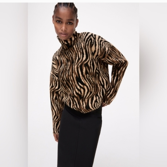 Zara Sweaters - Zara Zebra Print Turtleneck Sweater - Black and Brown